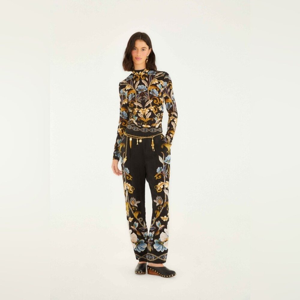 Farm Rio - Black Flowerful Garden Jersey Blouse - Picture 2 of 12